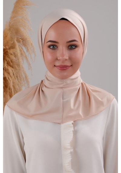 Melodi Scarf Kadın Tesettür Pratik Çıtçıtlı Sandy Fular Hazır Şal Krem Krem