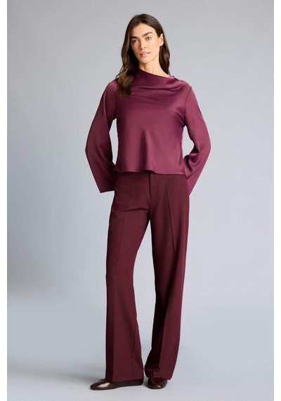Defacto Regular Fit Degaje Yaka Saten Uzun Kollu Bluz H0064ax26spbr306 Bordo-br306