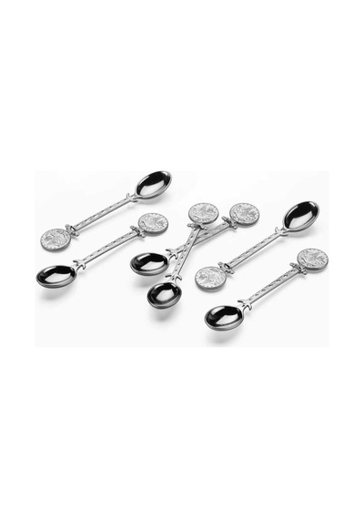 Çay Kaşığı Seti 12 Parça Osmanlı Motifli Metal Gümüş Gümüş Tonlu
