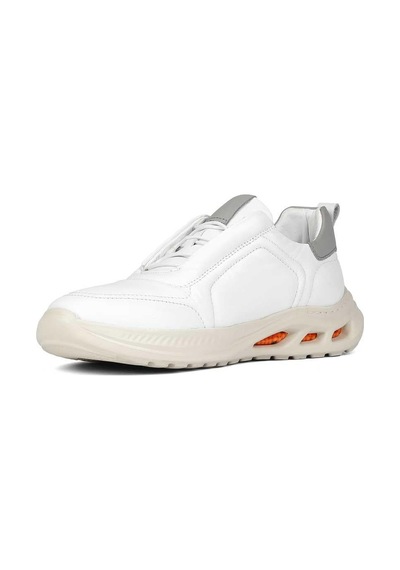 Erkek Beyaz Bağcıklı Kalın Tabanlı Deri Sneaker