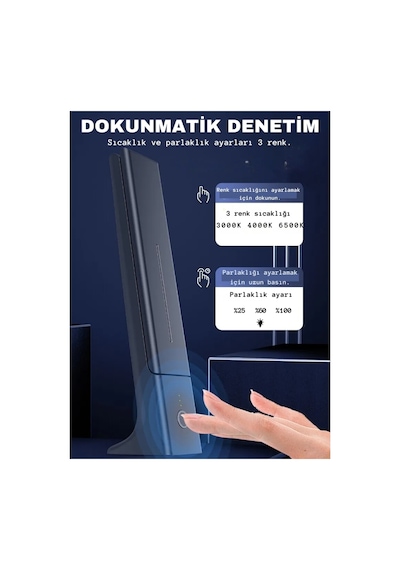 Şarjlı Dokunmatik Ledli Okuma Çalışma Masa Lambası 3 Renkli Kısılabilir Şık Dekoratif Çalışma Işığı Siyah