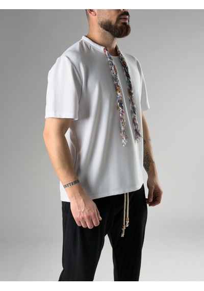 Cocopelli Ethno Fularlı Beyaz Erkek T-shirt Coc2852