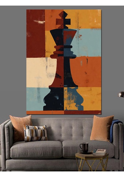 Ahşap Tablo Retro Renkli Modern Satranç Şahı
