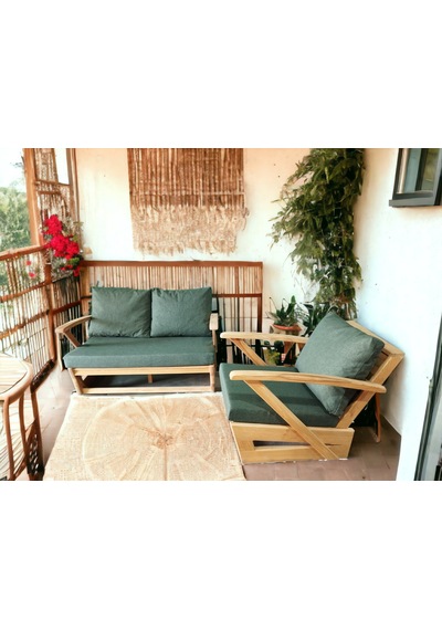 Monza Bahçe Balkon Masif Kestane Ahşap Kollu Koltuk - 2+1 Haki