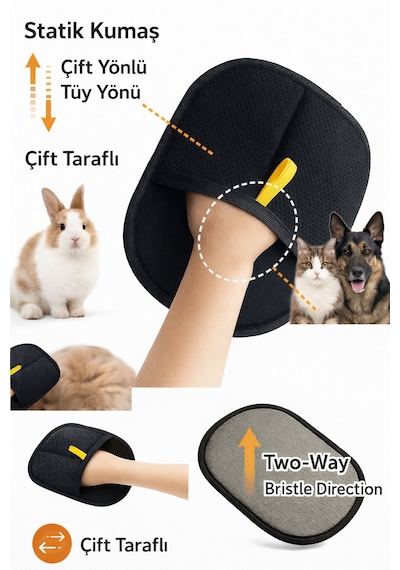 Çift Taraflı Tüy Toplama Eldiveni Statik Kumaş Kedi Köpek Tüy Temizleyici Aparat