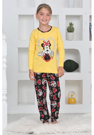 Miniğimin Cicileri Mnn Ms Kalpli Kız Çocuk Pijama Takımı - Sarı Sarı