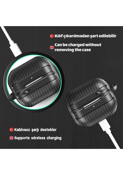 Samsung Galaxy Buds3 / Galaxy Buds3 Pro Ve Galaxy Buds 3 Fe Uyumlu Karbon Fiber Hybrid Polymer Technology Kulaklık Kılıfı Siyah