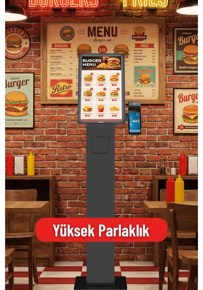 27 İnç Fhd Dokunmatik Ayaklı Self Servis Ödeme Ve Sipariş Kiosku Android 11