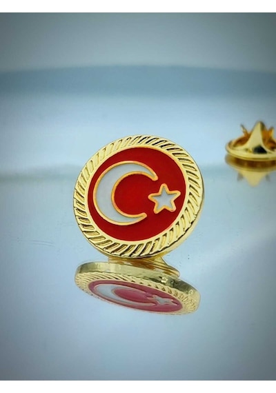 Yörük Tasarım Türk Bayrağı Fasetli Altın Kaplama Yaka Rozeti Altın
