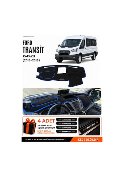 Ford Transit Kapaklı 2013-2018 Uyumlu Torpido Örtüsü, Torpido Kılıfı - Siyah Mavi