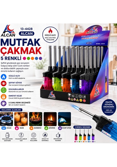 Izgaralı Rüzgar Geçirmez Ocak Çakmağı 1 Adet Çok Renkli