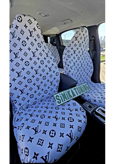 Lv Xl Beyaz Desen Otomobil 3d Baskılı Servis Kılıfı Ön Ve Arka 4parça Takım 1.kalite Likrali Penye Y 1 Takım