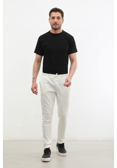 Blue White Erkek Beli Lastikli Likralı Pantolon Beyaz