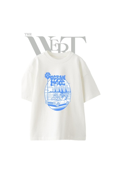 Thewert Retro Hayvan Parti Tasarım Baskılı Ünisex Beyaz Oversize T-shirt