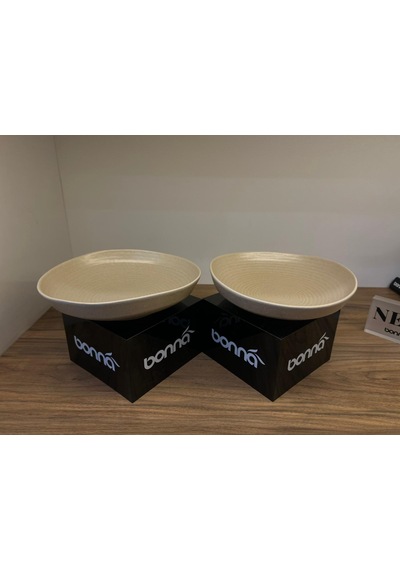 21 Cm Çukur Tabak 2 Li Set Modern Şık Bej Sunum Tabağı, Salata Makarna Servis Kasesi, Organik Doku