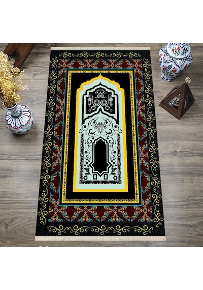 Dijital Baskılı, Yıkanabilir, Yumuşak Dokulu Çocuk Ve Yetişkin Seccade S-dot-sn-058 Siyah