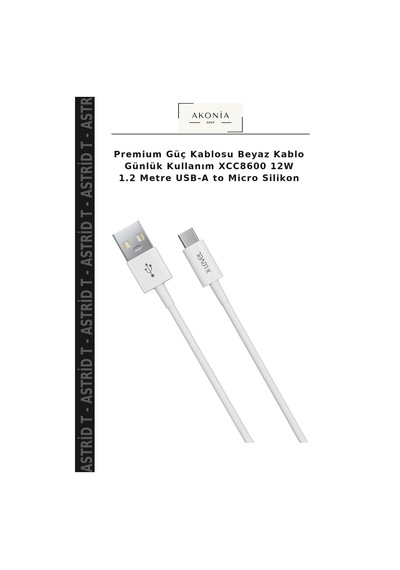 Premium Güç Kablosu Beyaz Kablo Günlük Kullanım Xcc8600 12w 1.2 Metre Usb-a To Micro Silikon