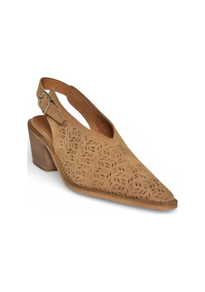 Fox Shoes Y654300402 Bej Hakiki Deri Süet Klın Topuklu Kadın Ayakkabı Bej