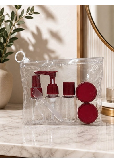 Bordo Seyahat Banyo Seti 6 Parça 30 Ml Seyahat Şişeleri, Saklama Kapları, Taşıma Çantalı