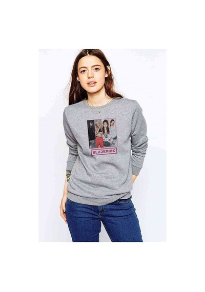 Kpop Blackpink Black Pink Collage Baskılı Gri Kadın Sweatshirt