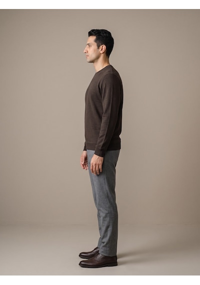 Maccali Erkek Kahve Selanik Bisiklet Yaka Sweatshirt