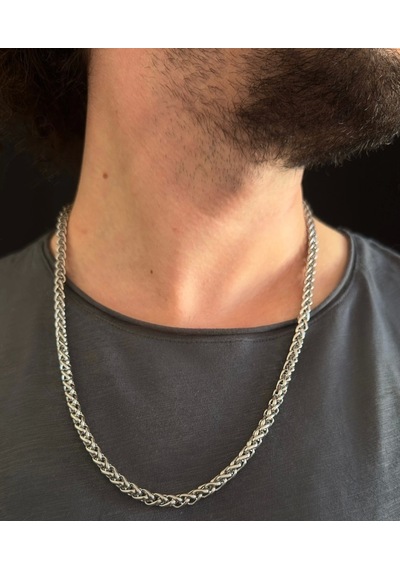 Burgu Model Çelik Zincir Kolye Karma Serisi Gümüş