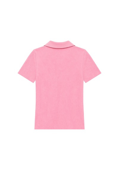 Mixray 2091 Kadın Polo Yaka Fitilli Kısa Kollu Triko Bluz Pembe