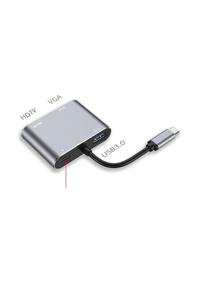 Lunatic 8053 4in1 Usb C Hdmı Vga Adaptörü, Usb C Hub, 4k Hdmı, 1080p Vga, Usb 3.0, Usb C Pd Şarj, Bütün Marka Modellere Uyumlu