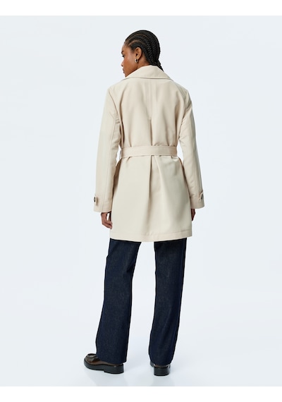Koton Gabardin Kumaş Kemerli Cepli Kruvaze Trençkot Taş 5sak00044ew Taş