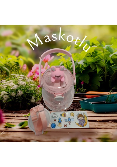 Relaxion, Maskotlu, Hediyeli, Boyun Askılıklı, İthal Lüx Pembe Matara/suluk 1100 Ml 450 Açık Pembe