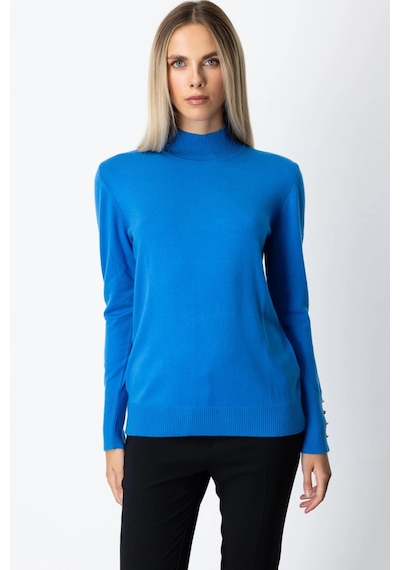 On Fashion Kadın Dik Yaka Basic Mavi Kazak 63514 Mavi