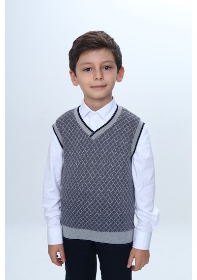 Toontoy Kids Toontoy Erkek Çocuk Regular Fit V Yaka Kare Desenli Okul Süveter - Garni & 2 İplik Antrasit Toontoy Kids Toontoy Erkek Çocuk Regular Fit V Yaka Kare Desenli Okul Süveter - Garni & 2 İplik Antrasit