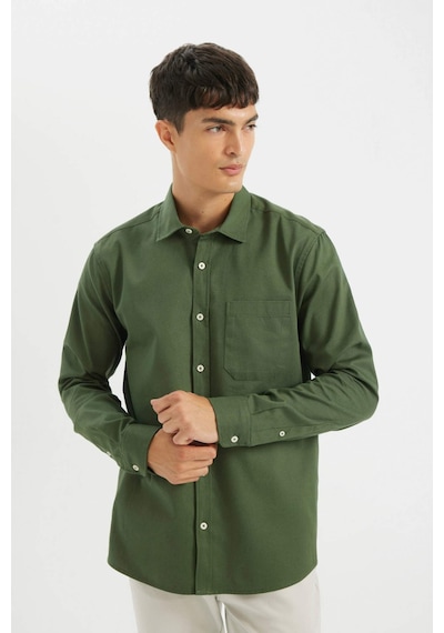 DeFacto %100 Pamuk Regular Fit Düğmeli Basic Düz Gabardin Uzun Kollu Gömlek A5383AX24AUGN900