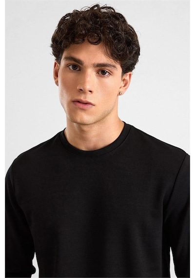 Süvari Siyah Regular Düz Baskısız İnterlok Bisiklet Yaka Cepsiz Düz Sweatshirt Ssw2013700035-s09