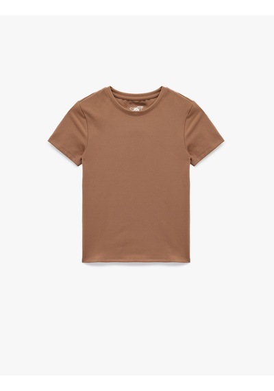 Koton Slim Fit Kısa Kollu Bisiklet Yaka Spor Tişört Vizon 6wak10154nk 02x