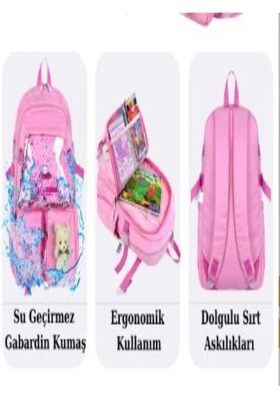Trg Pembe Roxyy Stiitch Kore Kawaaii Okul Çantası Seti Sırt Çantası + Beslenme Çantası + Kalemlik