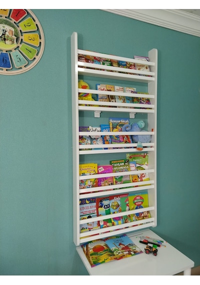 Emdief 5 Raflı Montessori Kitaplık Beyaz