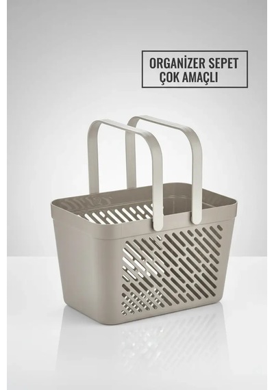 2'li Gri Kulplu Organizer Sepet Mutfak Banyo Düzenleyici Taşıma Seti Çok Renkli