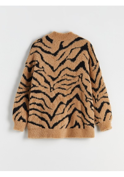 Lcw Modest Kahverengi Dik Yaka Leopar Desenli Kadın Triko Tunik