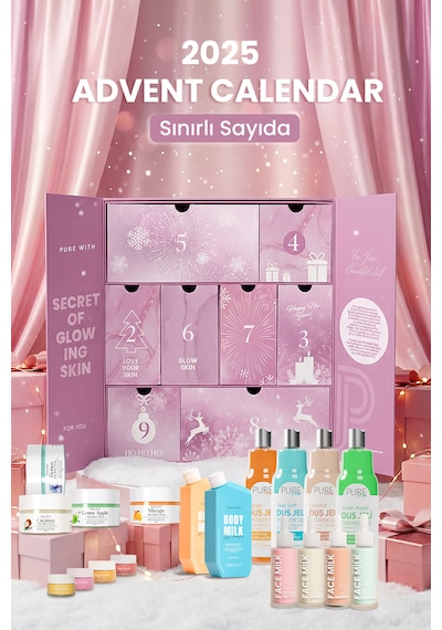 Advent Calendar 2025 Bakım Seti Duş Jeli, Body Milk, Face Milk, Scrub, Dudak Peelingi ,yılbaşı Mango