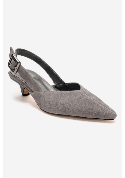 Luvishoes Dıorıs Gri Süet Hakiki Deri Kadın Kısa Topuklu Ayakkabı