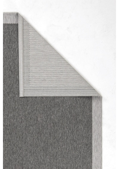Hoom Rugs Lora 3207 Antrasit Çerçeveli Çizgili Pamuk Taban Hav Toz Vermez Sisal Halı