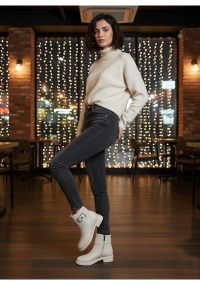 Pierre Cardin 910 Logo Detaylı Günlük Fermuarlı Kadın Bot 867800000768 14 Bej Bej