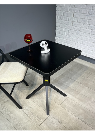 Zeren Kare Siyah Balkon Masası Mutfak Yemek Masası 60 Cm