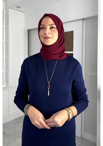 Rabia Şamlı Öykü Çelik Örme Triko Elbise Lacivert Normal