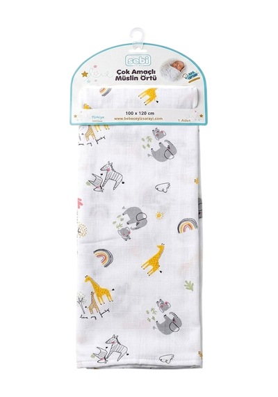 Sebi Bebe Çok Amaçlı Müslin Örtü 100x120 CM Gri - Ekru