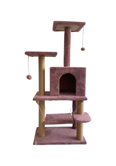 Reyo Pet Y01 Salıncaklı Yuvalı Lüx Kedi Tırmalama Oyun Evi Gül Kurusu