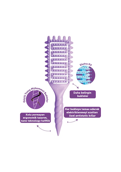 Pro Curlybrush - Kıvırcık Saçlar İçin Bukle Belirginleştirici Saç Fırçası Mor
