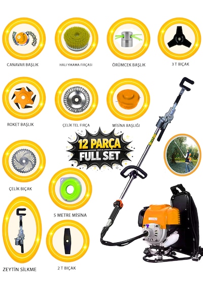 Eısenn Ezt 6000 Pro 12 Parça Full Set Sırt Tipi Zeytin Silkeme Hasat Toplama Tırpan Motoru