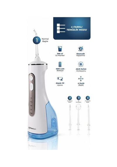 Aquadent Sensitive Ağız Duşu 4 Modlu 4 Başlıklı Type-c Şarjlı Ipx7 40-130 Psı
